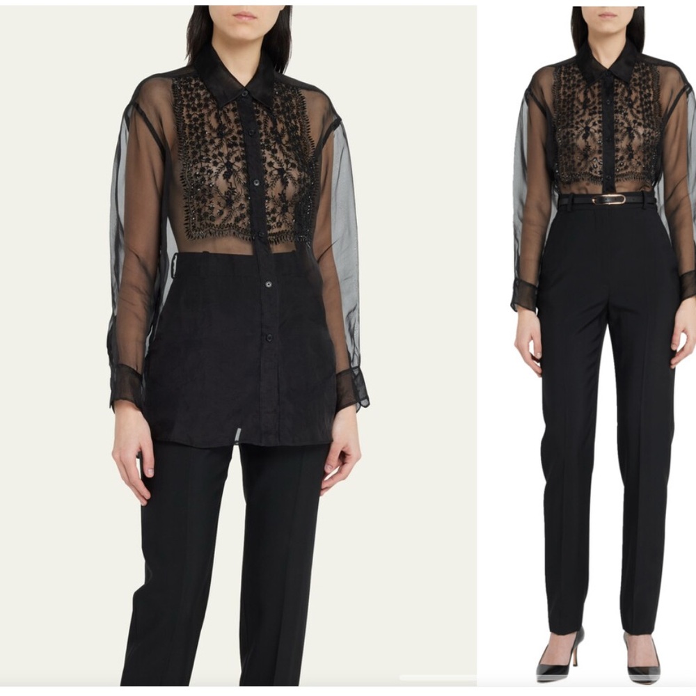 Nili Lotan Black Embroidered Blouse